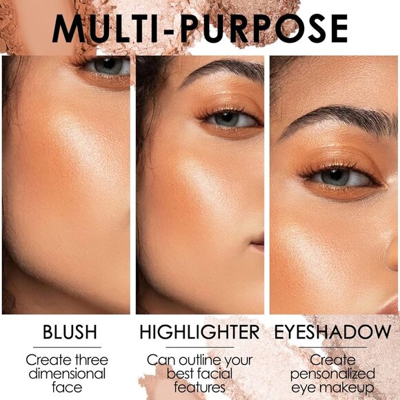Blush and Highlighter Palette,3 in 1 Makeup Powder Cruelty-Free Matte Blush - Picture 4 of 6